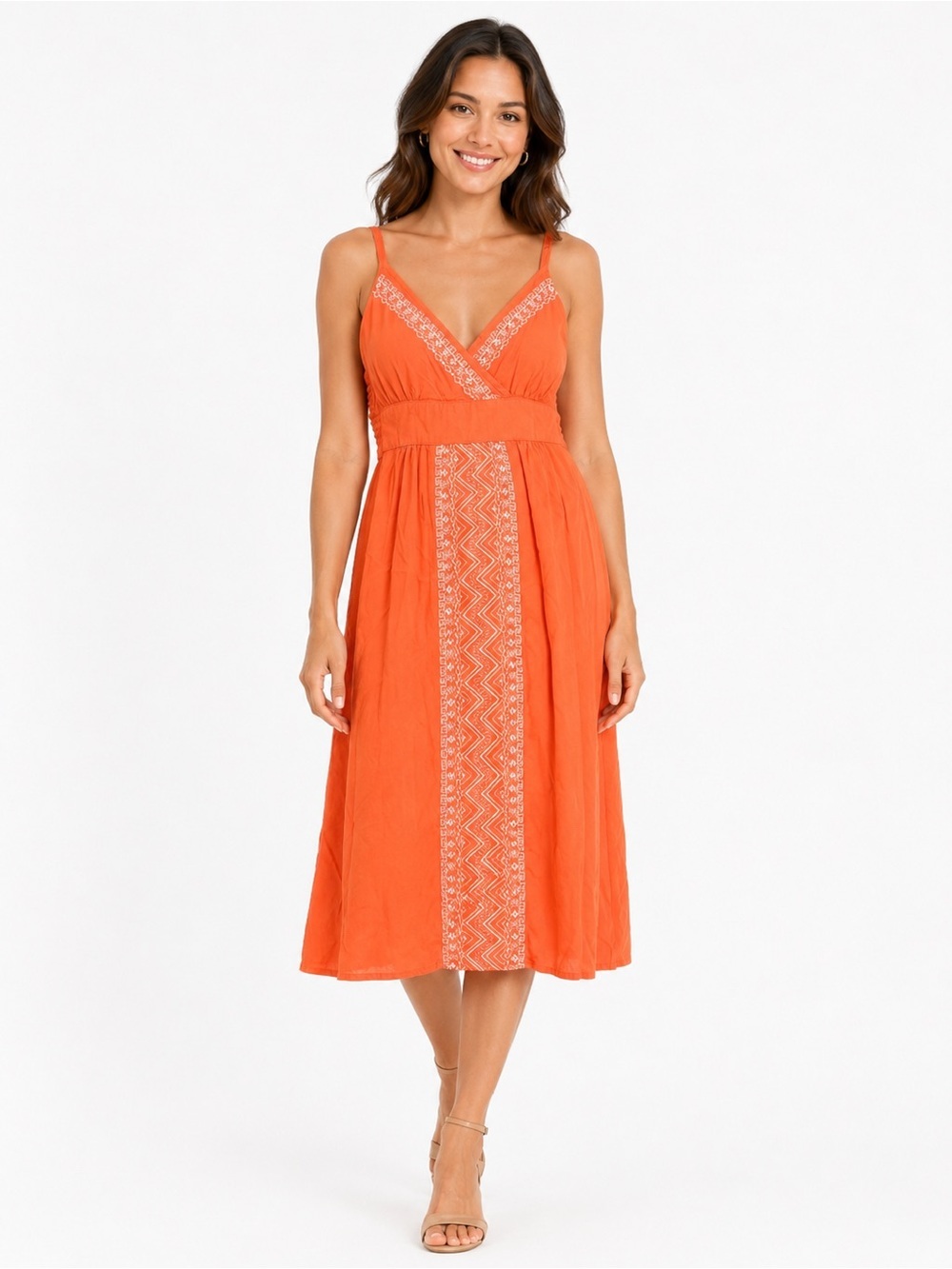 Apt. 9 Coral Orange Embroidered Midi Sundress